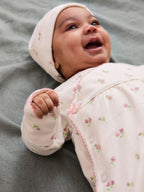 JoJo Maman Bébé Cream Floral Embroidered Pretty Sleepsuit & Hat
