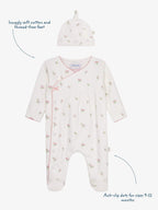 JoJo Maman Bébé Cream Floral Embroidered Pretty Sleepsuit & Hat