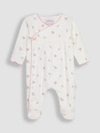 JoJo Maman Bébé Cream Floral Embroidered Pretty Sleepsuit & Hat