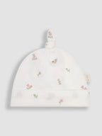 JoJo Maman Bébé Cream Floral Embroidered Pretty Sleepsuit & Hat