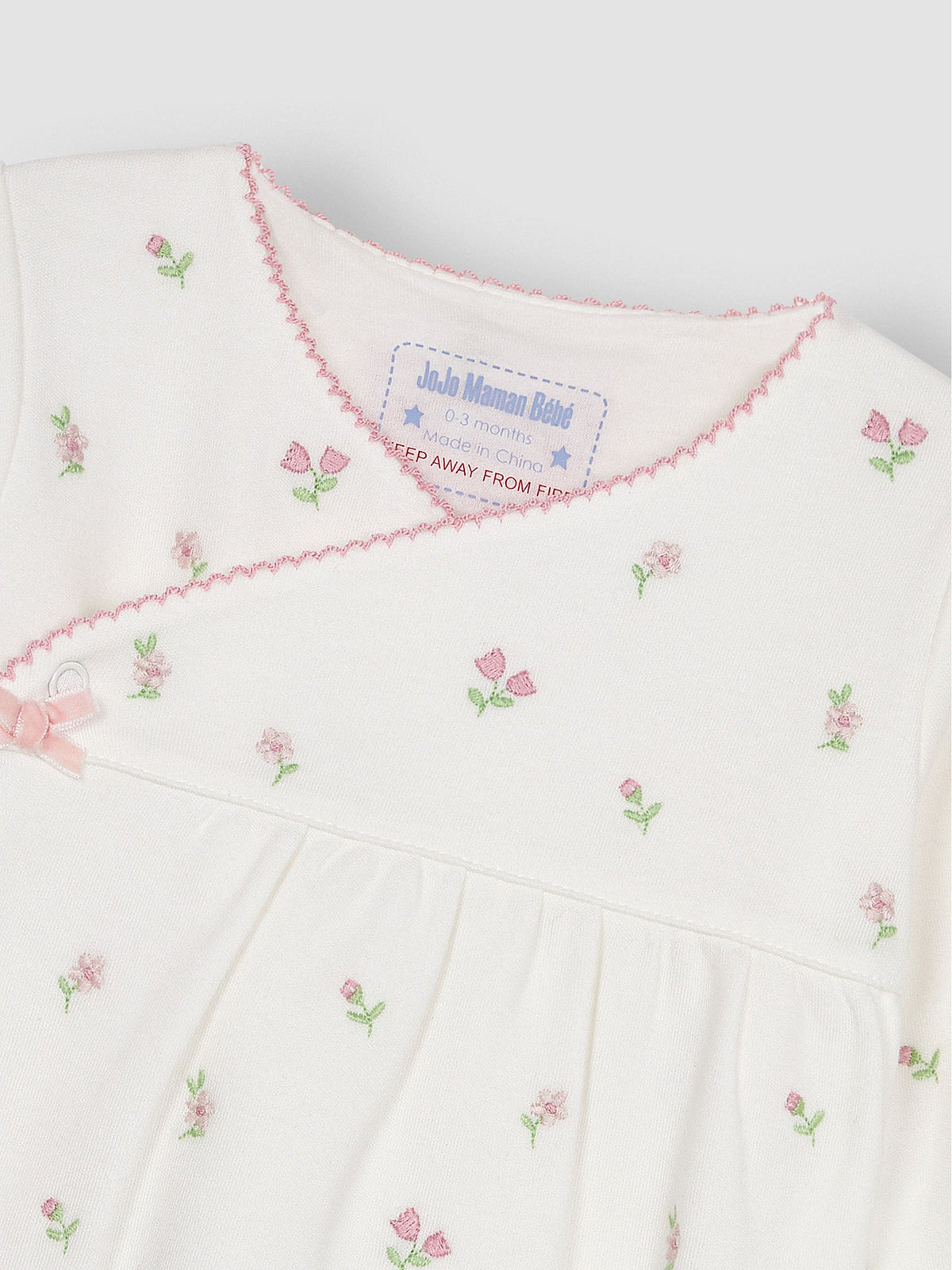 JoJo Maman Bébé Cream Floral Embroidered Pretty Sleepsuit & Hat