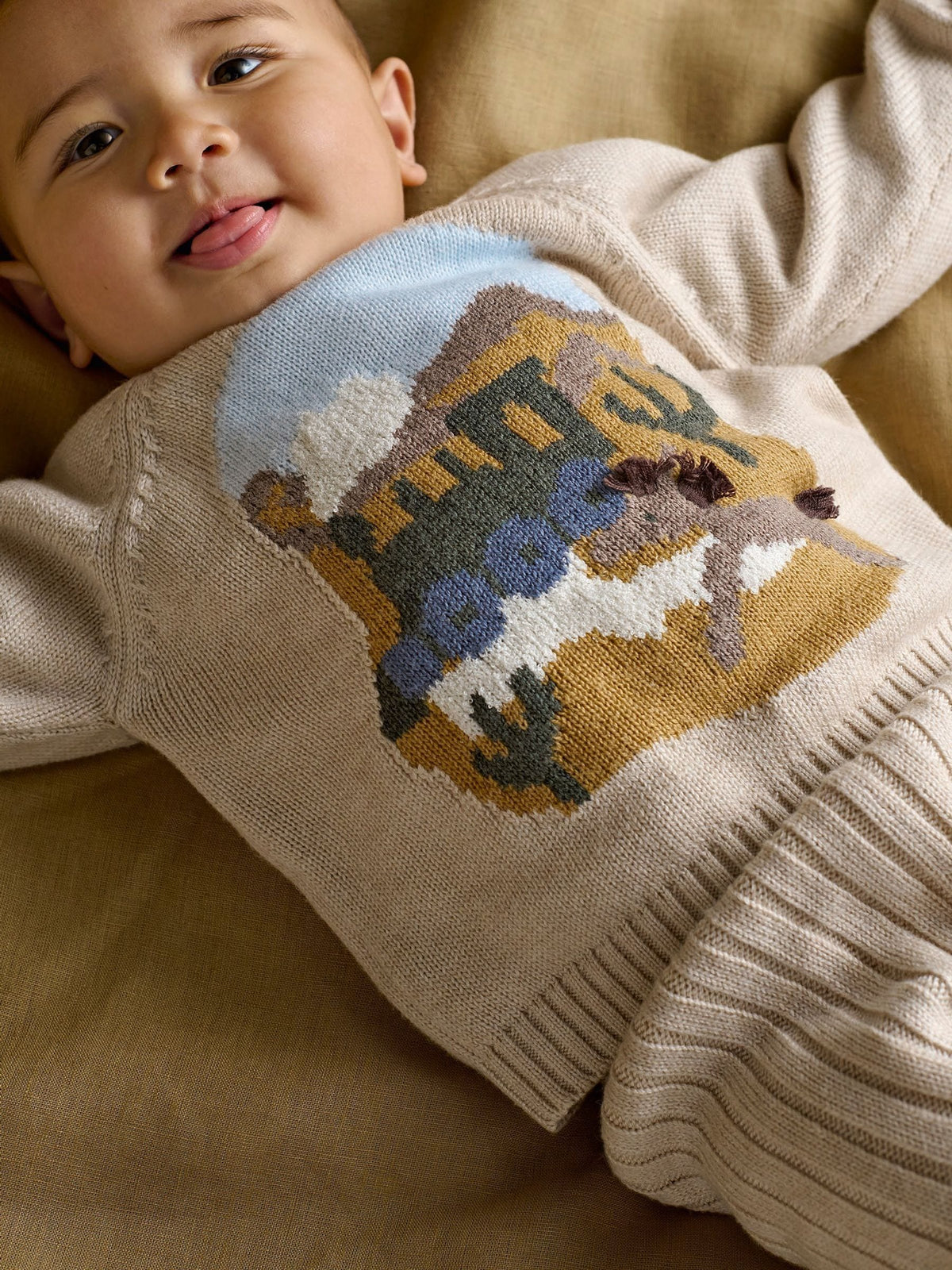 Mamas & Papas Blue Train Knitted Jumper & Leggings Set