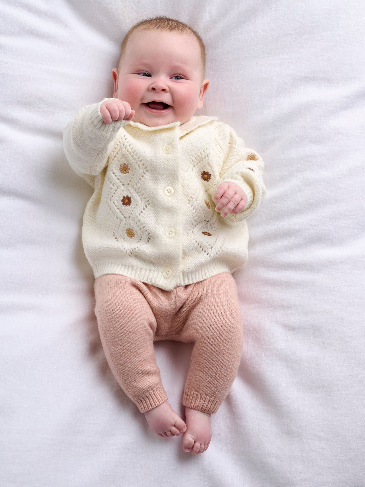 Mamas & Papas Pink Embroidered Knitted Cardigan & Leggings Set