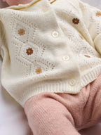 Mamas & Papas Pink Embroidered Knitted Cardigan & Leggings Set