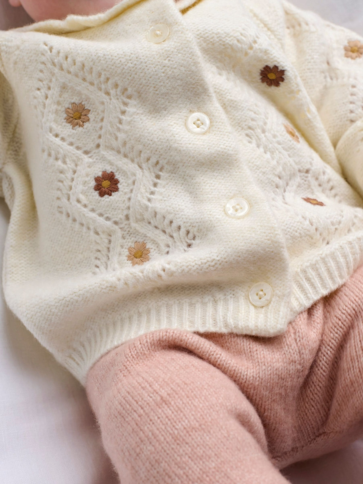 Mamas & Papas Pink Embroidered Knitted Cardigan & Leggings Set