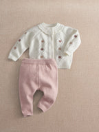 Mamas & Papas Pink Embroidered Knitted Cardigan & Leggings Set
