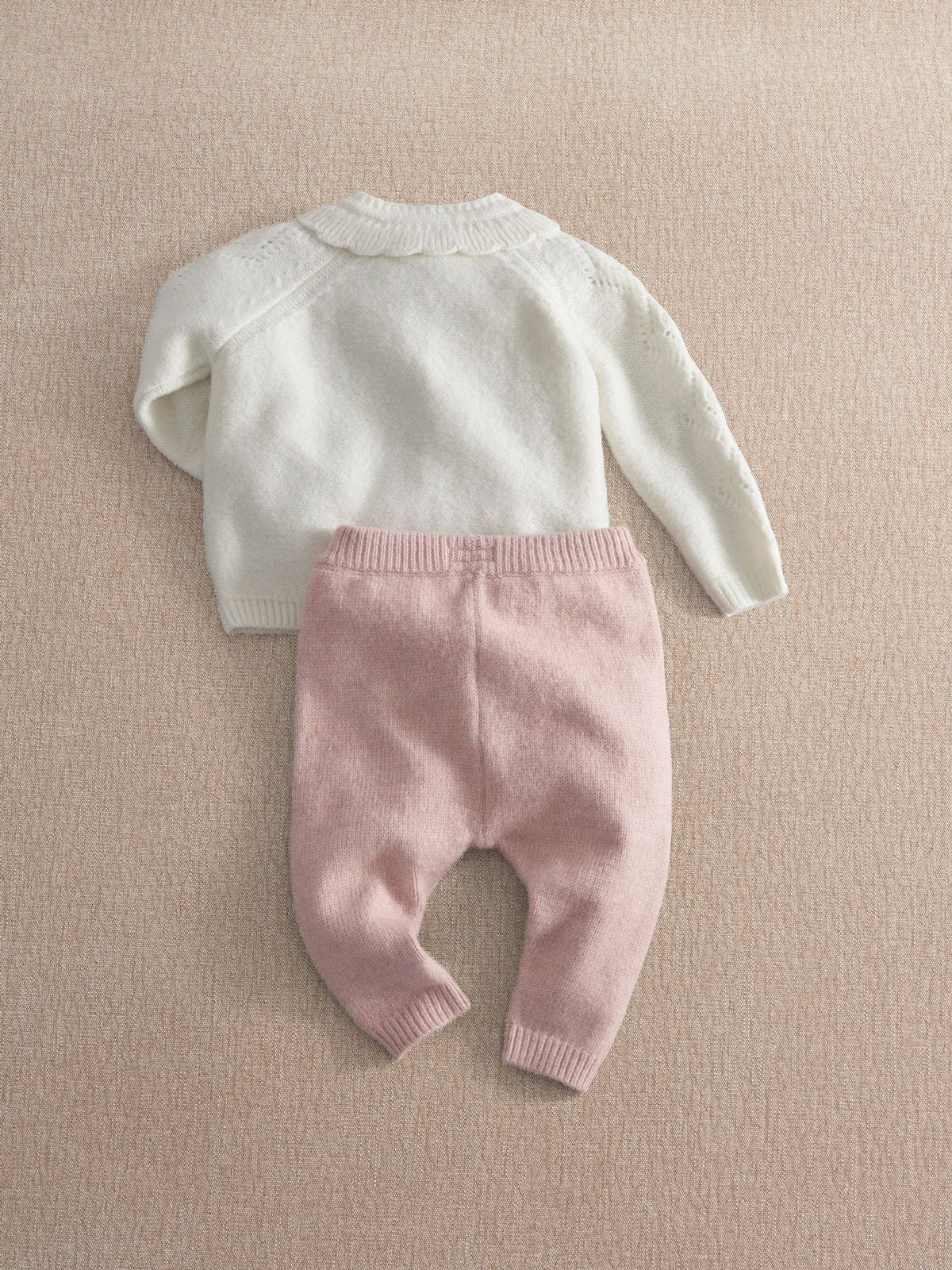 Mamas & Papas Pink Embroidered Knitted Cardigan & Leggings Set