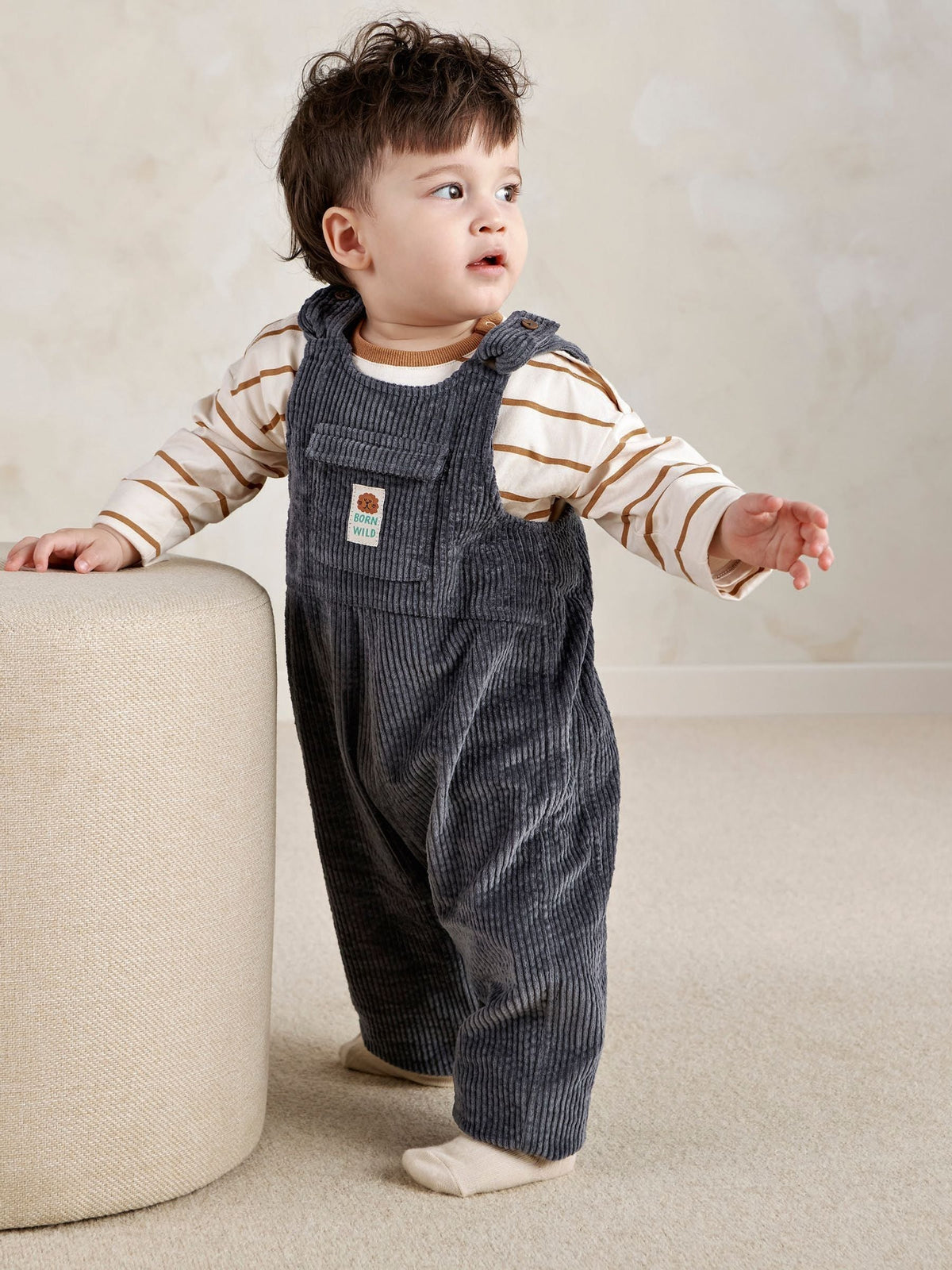 Mamas & Papas Blue Cord Dungarees & Long Sleeve Top Set