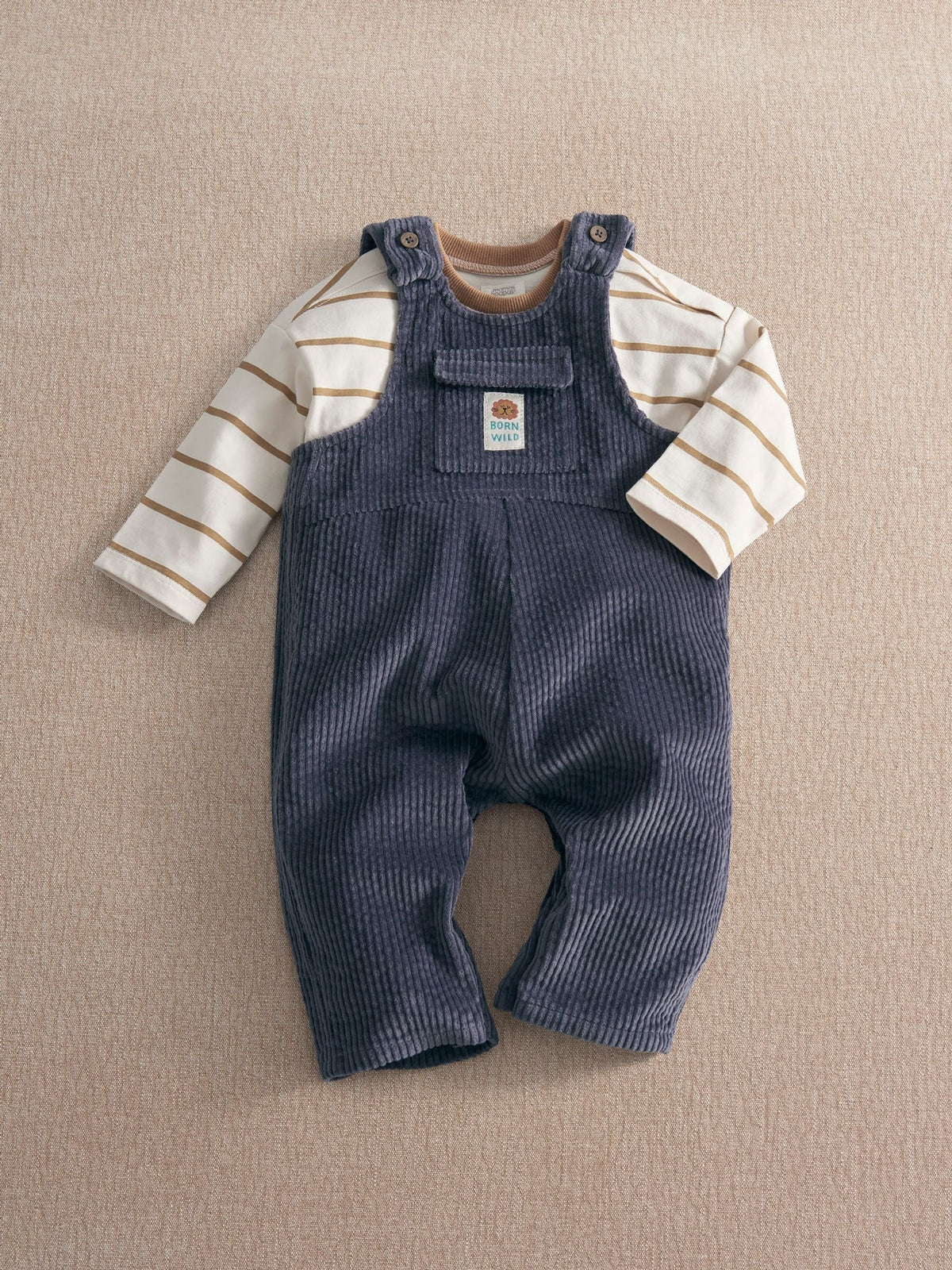Mamas & Papas Blue Cord Dungarees & Long Sleeve Top Set