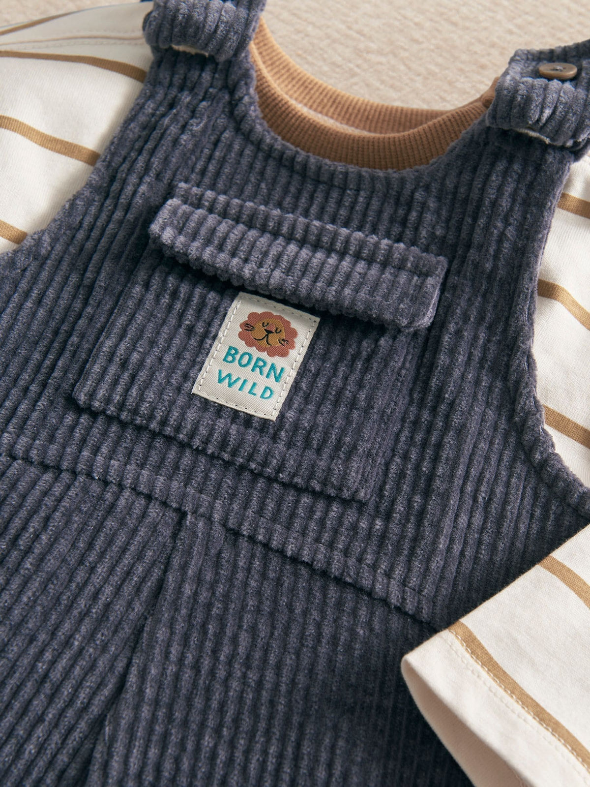 Mamas & Papas Blue Cord Dungarees & Long Sleeve Top Set