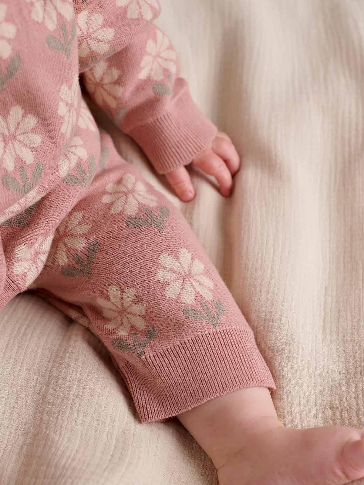 Mamas & Papas Pink Floral Knitted Romper