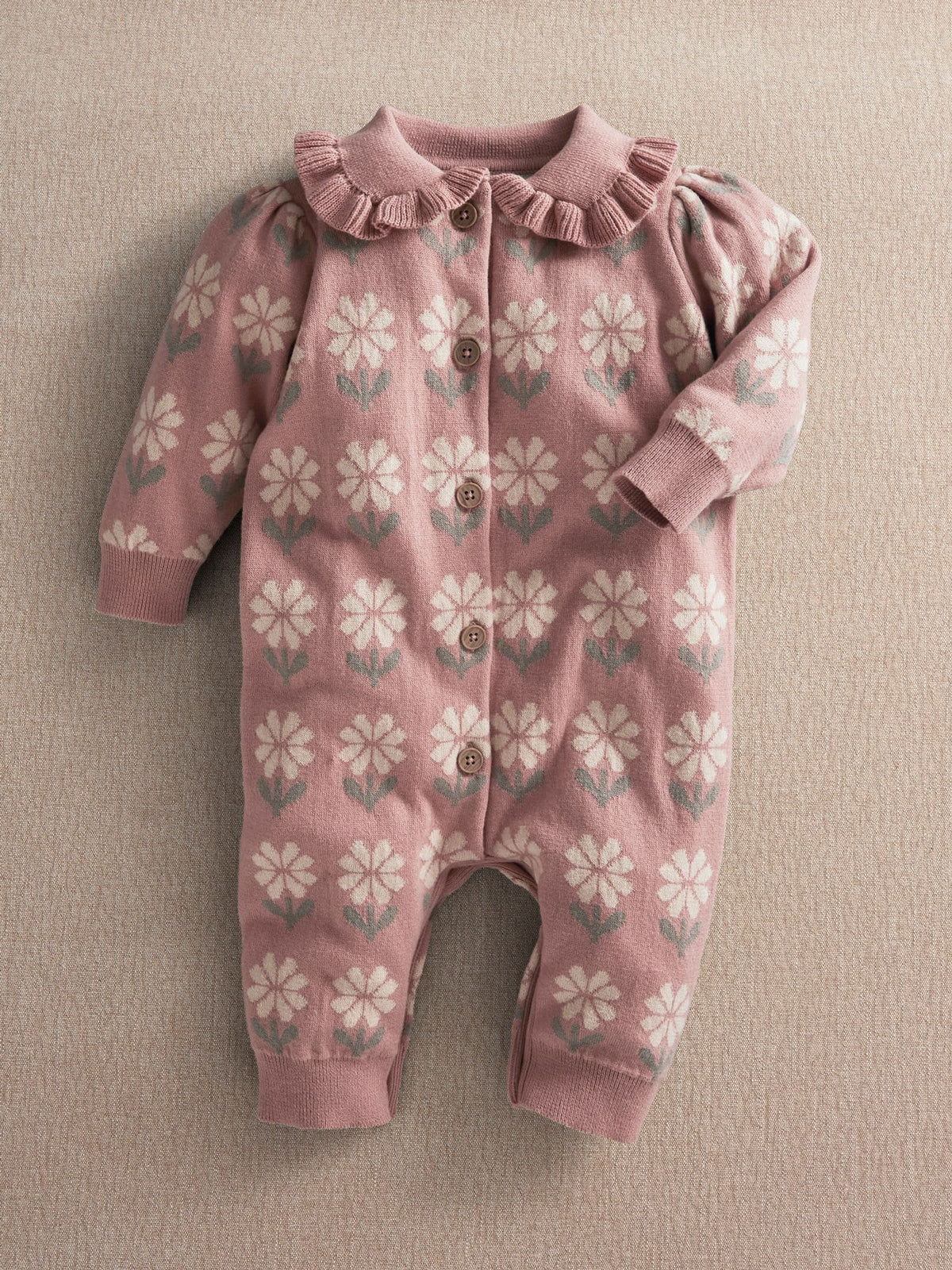 Mamas & Papas Pink Floral Knitted Romper