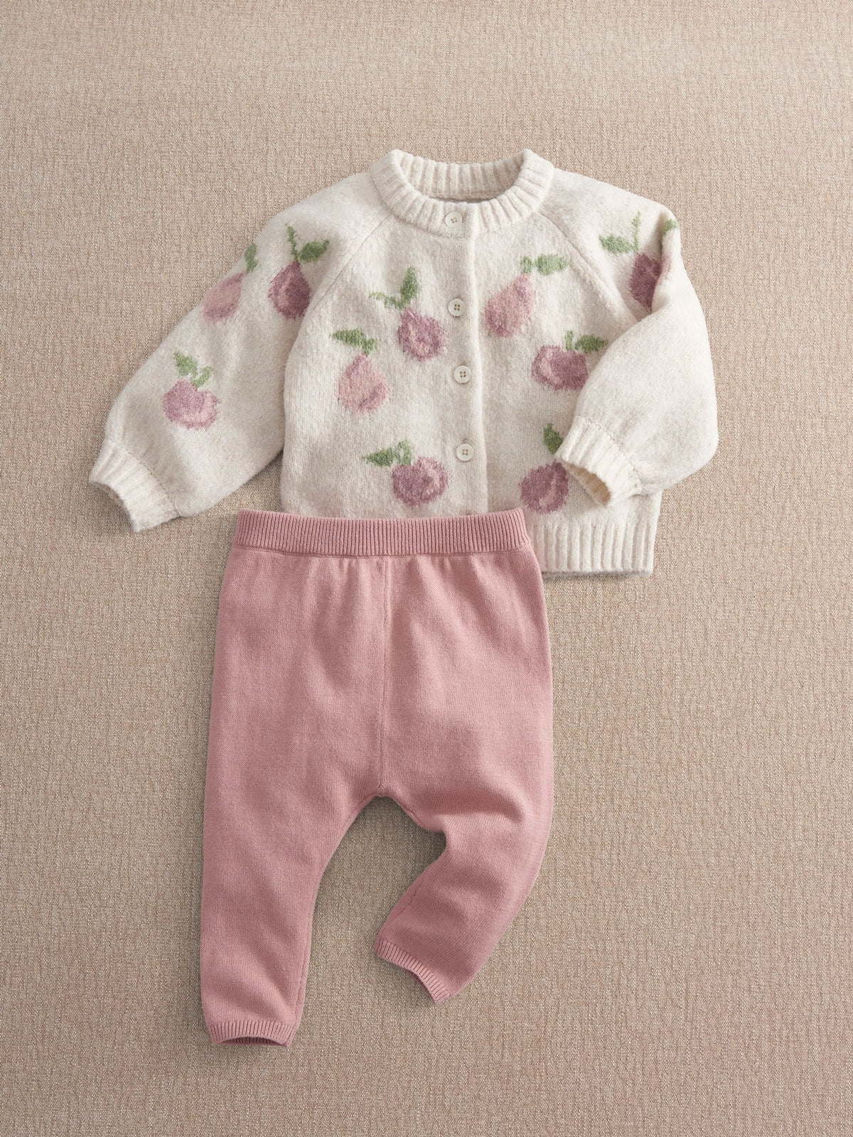 Mamas & Papas Pink Floral Knitted Cardigan & Leggings Set