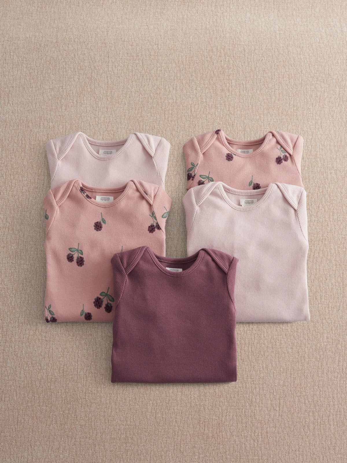Mamas & Papas Pink Bramble Long Sleeve Bodysuits Pack of 5