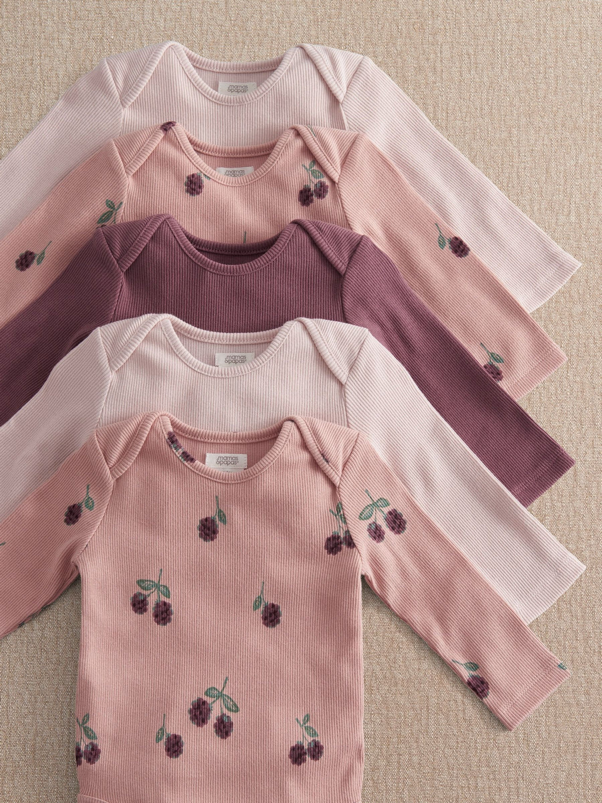 Mamas & Papas Pink Bramble Long Sleeve Bodysuits Pack of 5