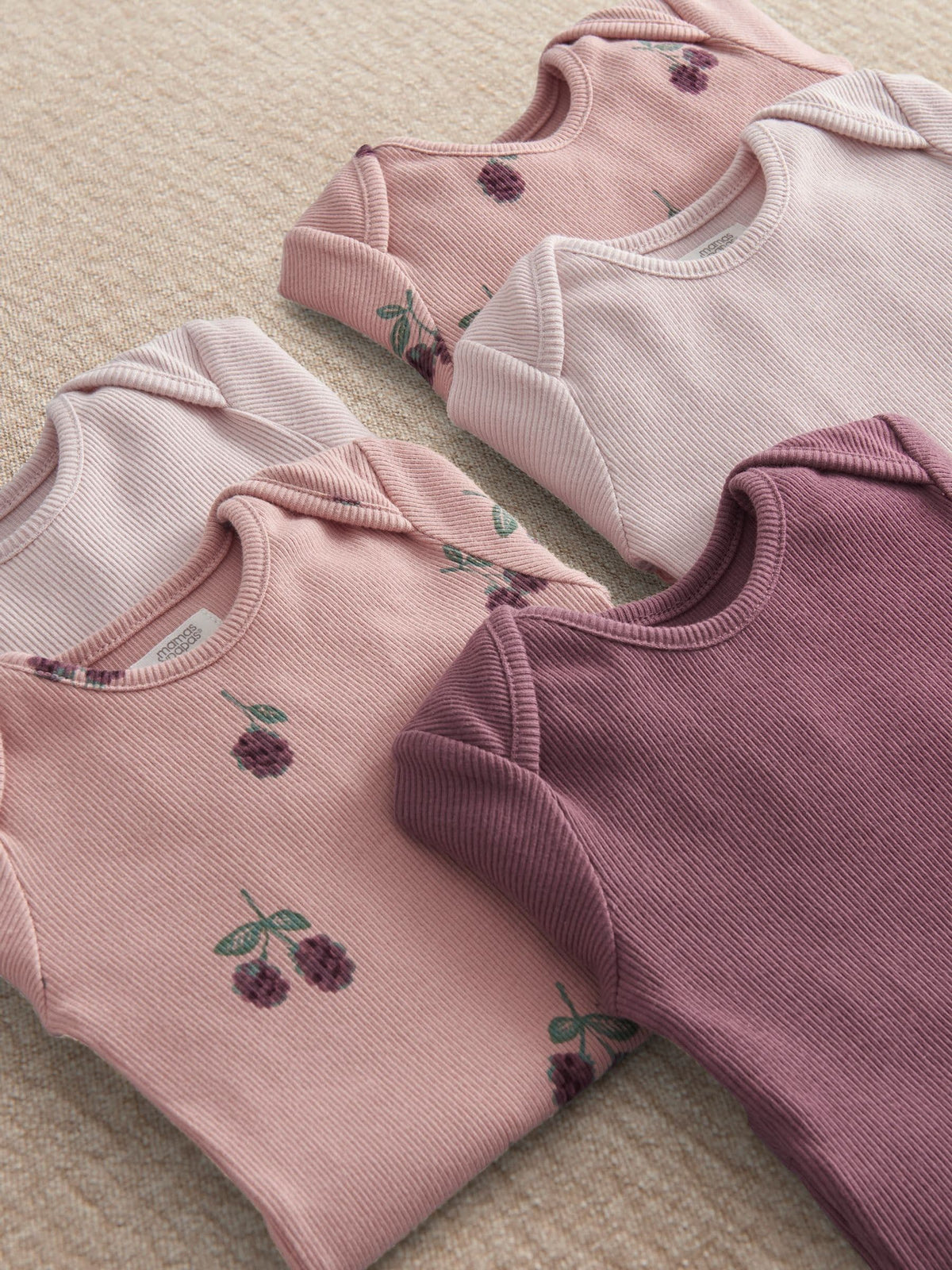 Mamas & Papas Pink Bramble Long Sleeve Bodysuits Pack of 5