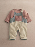 Mamas & Papas Pink Colour Block Dungarees & Long Sleeve Top Set