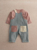 Mamas & Papas Pink Colour Block Dungarees & Long Sleeve Top Set