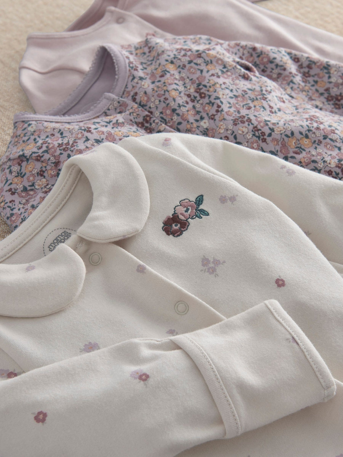 Mamas & Papas Brown Ditsy Floral Sleepsuits Pack of 3