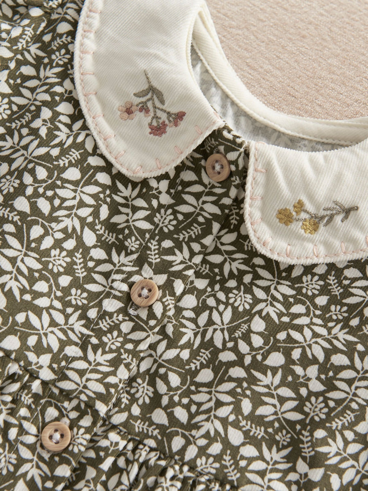 Mamas & Papas Green Leaf Print Dress & Tights Set
