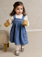 Mamas & Papas Blue Denim Pinny Dress & Heart Bodysuit Set
