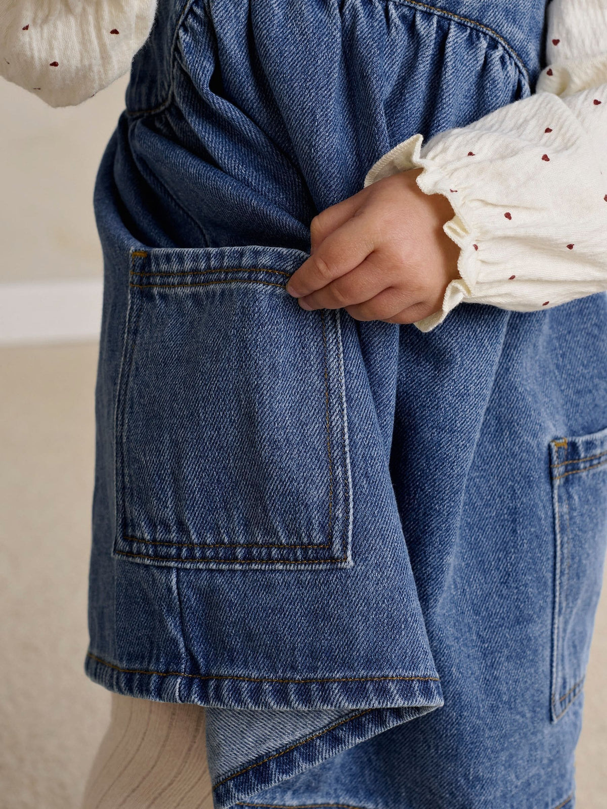 Mamas & Papas Blue Denim Pinny Dress & Heart Bodysuit Set