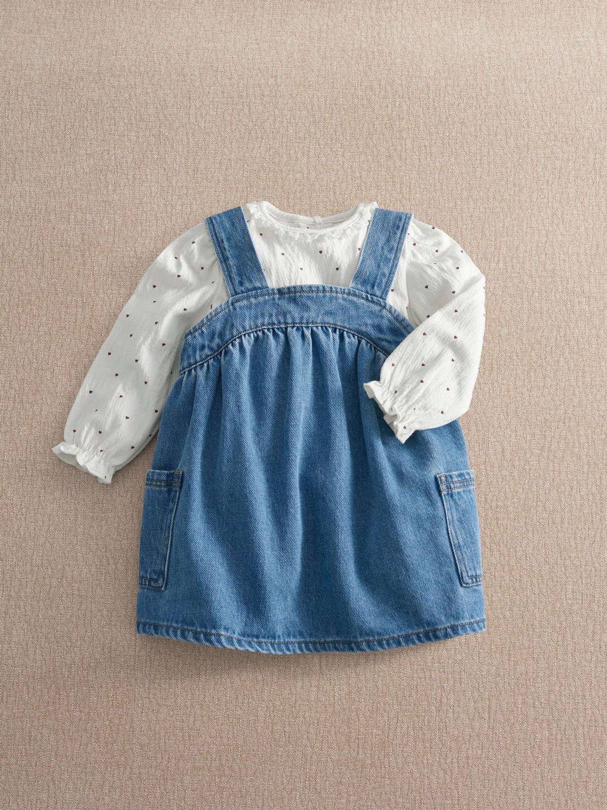Mamas & Papas Blue Denim Pinny Dress & Heart Bodysuit Set