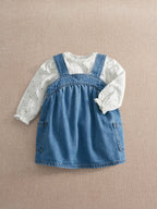 Mamas & Papas Blue Denim Pinny Dress & Heart Bodysuit Set
