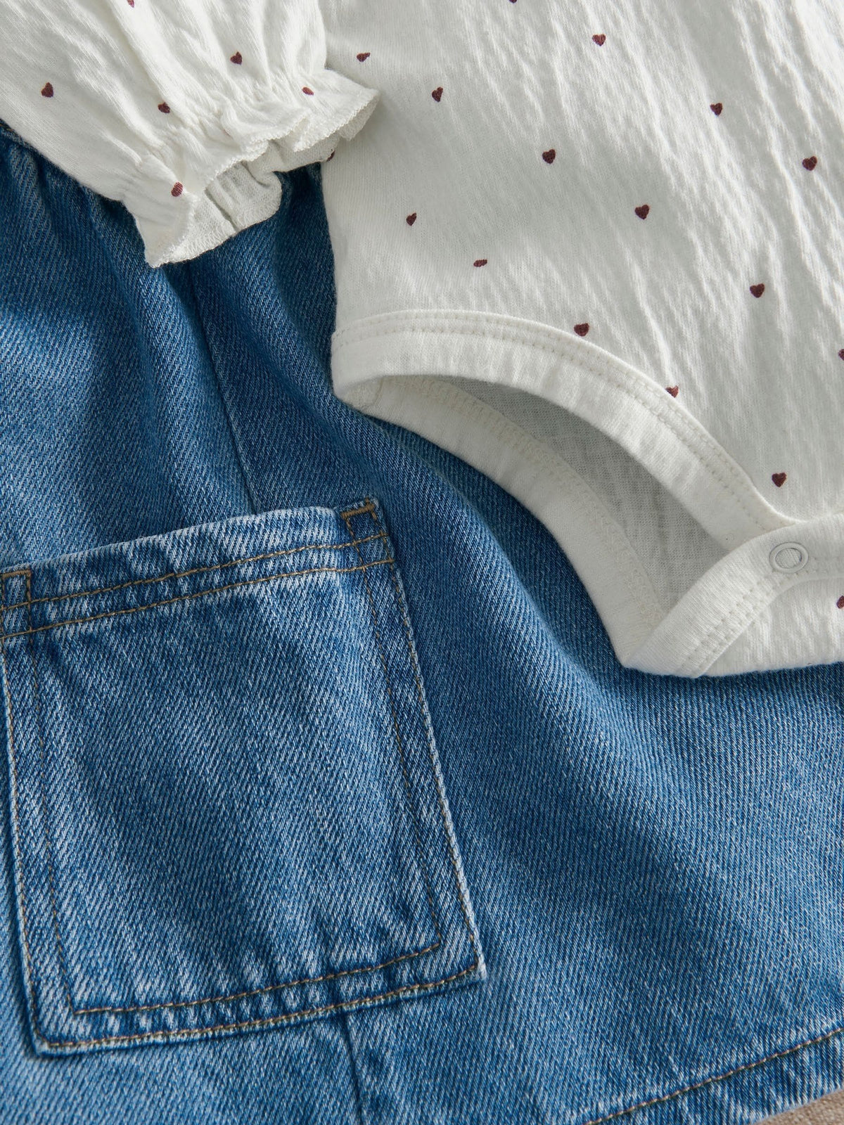 Mamas & Papas Blue Denim Pinny Dress & Heart Bodysuit Set