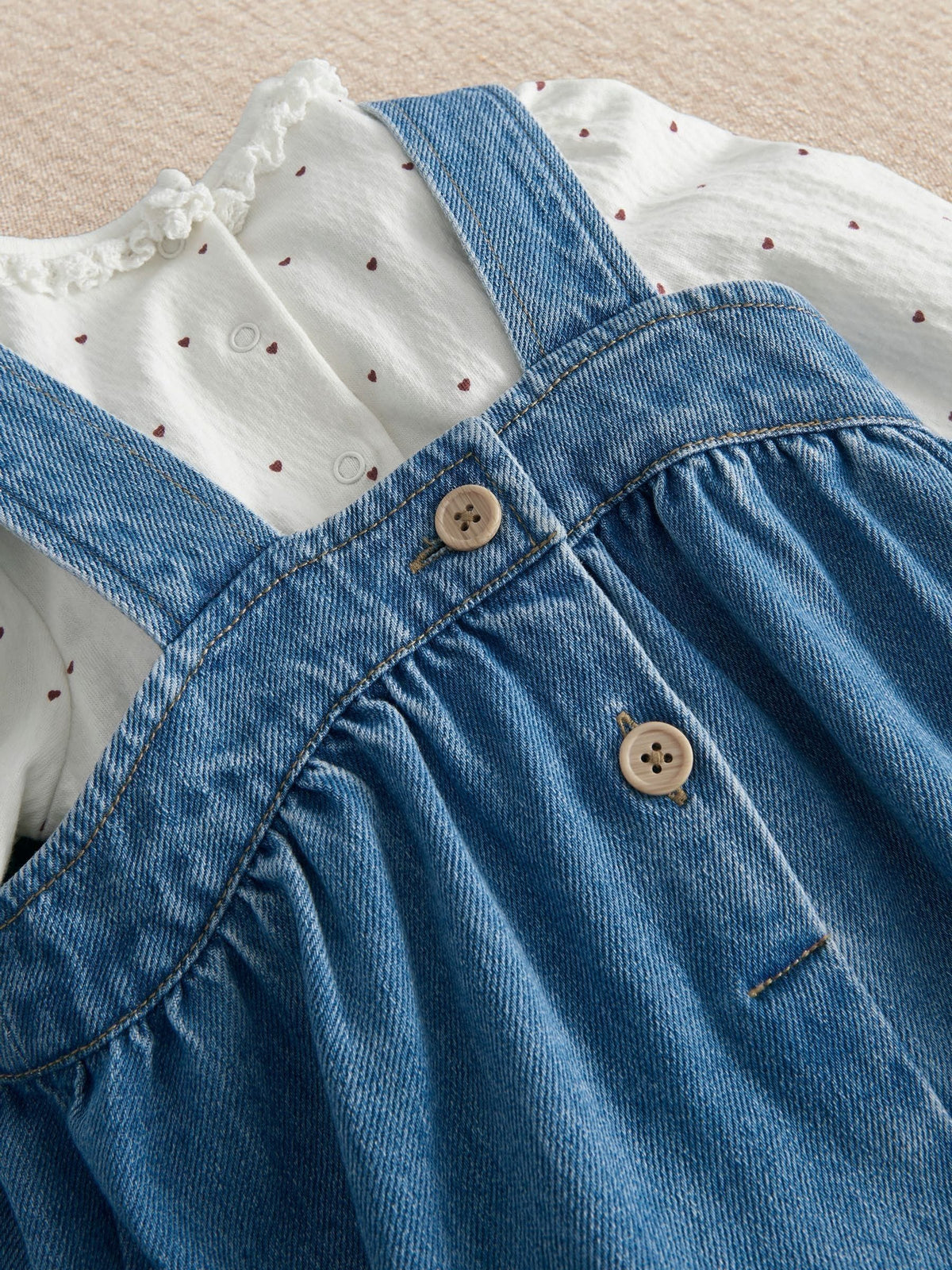 Mamas & Papas Blue Denim Pinny Dress & Heart Bodysuit Set