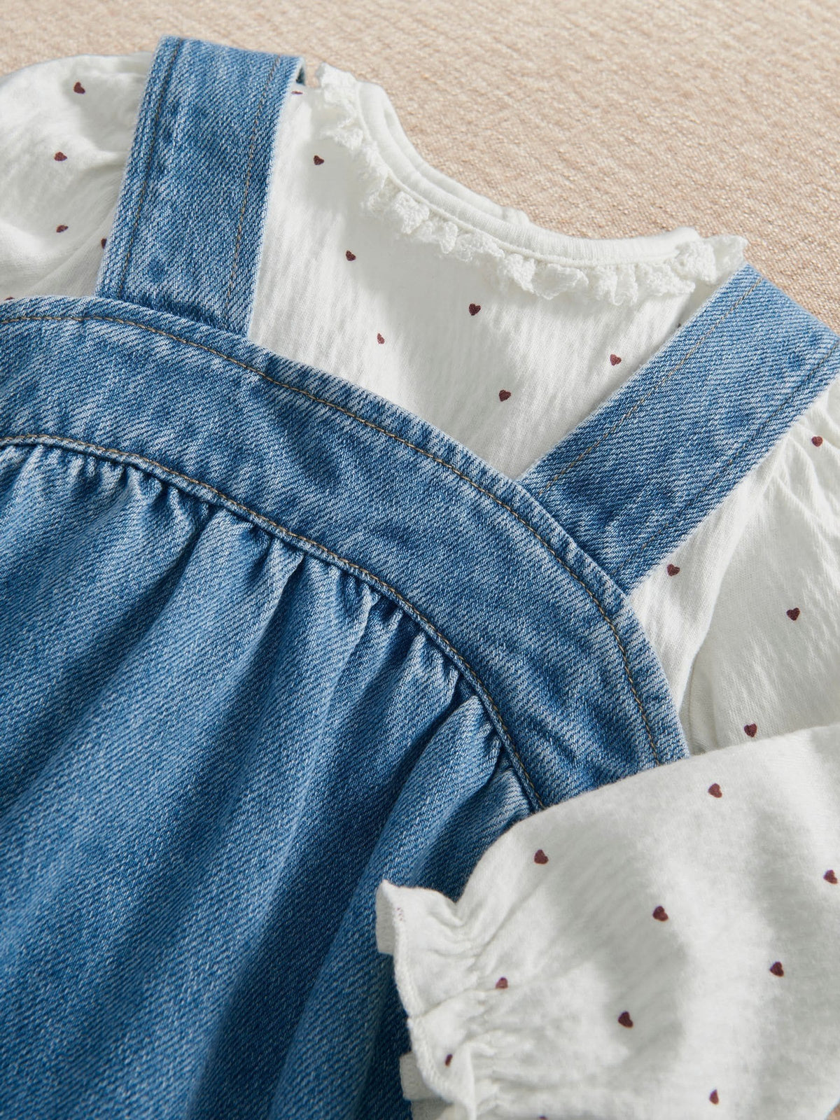 Mamas & Papas Blue Denim Pinny Dress & Heart Bodysuit Set