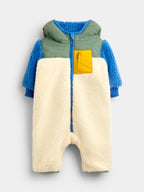 JoJo Maman Bébé Green Blue & Cream Colour Block All-In-One Borg Fleece