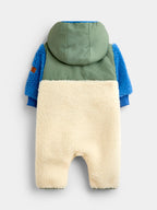 JoJo Maman Bébé Green Blue & Cream Colour Block All-In-One Borg Fleece