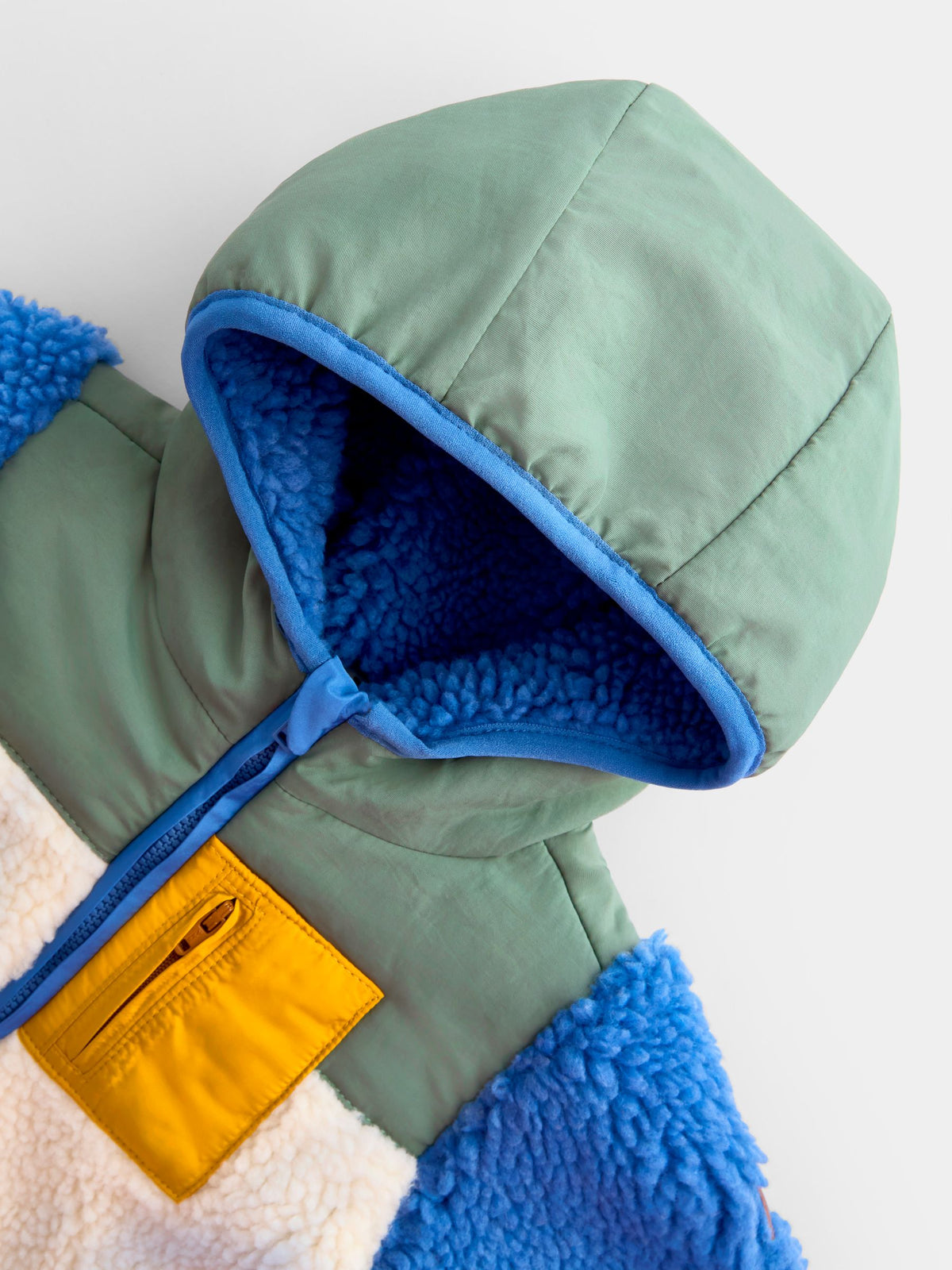 JoJo Maman Bébé Green Blue & Cream Colour Block All-In-One Borg Fleece