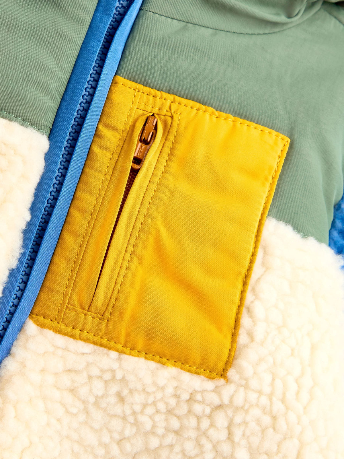 JoJo Maman Bébé Green Blue & Cream Colour Block All-In-One Borg Fleece