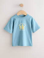 Blue/Yellow Surf Short Sleeve Graphic T-Shirts 4 Pack (3mths-7yrs)