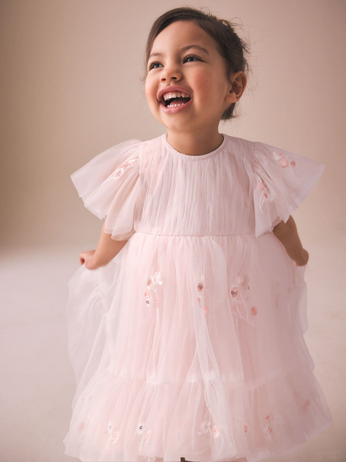 Pastel Pink Embroidered Mesh Occasion Dress (3mths-8yrs)