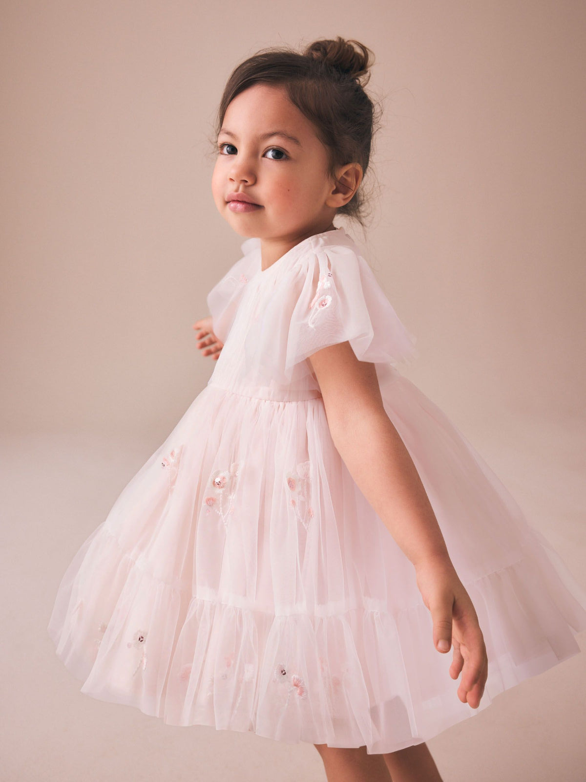 Pastel Pink Embroidered Mesh Occasion Dress (3mths-8yrs)