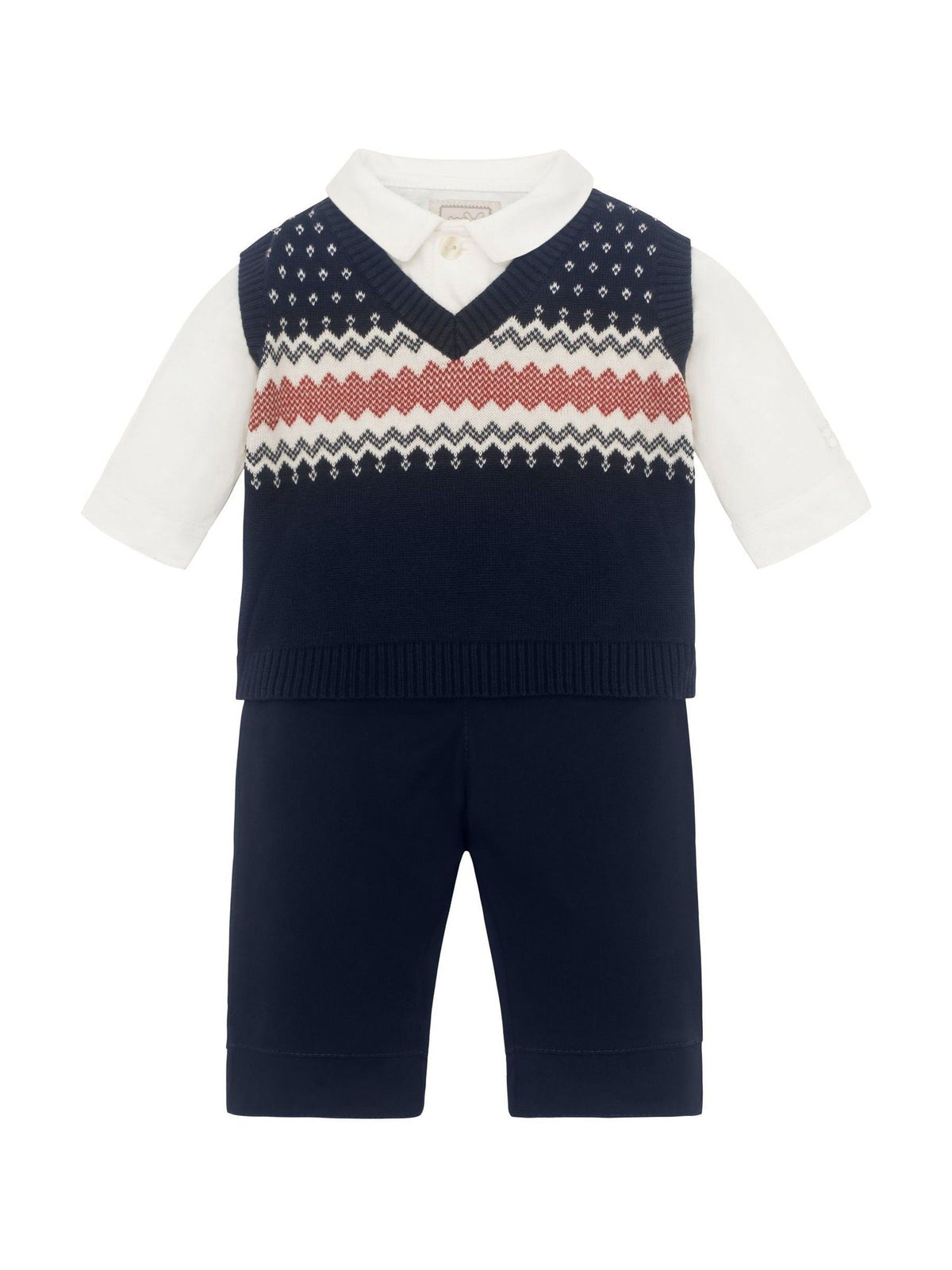 Emile Et Rose Blue Kendrick 3 Piece Shirt Fairisle Tank Top & Trousers Set