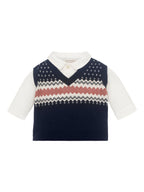 Emile Et Rose Blue Kendrick 3 Piece Shirt Fairisle Tank Top & Trousers Set