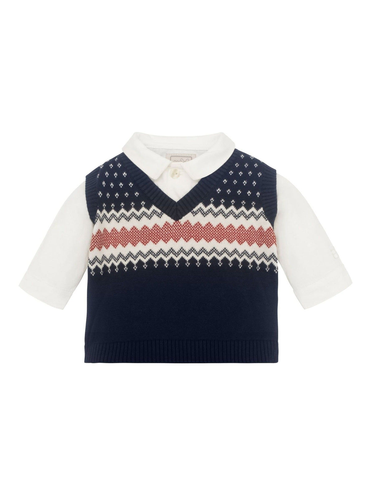 Emile Et Rose Blue Kendrick 3 Piece Shirt Fairisle Tank Top & Trousers Set