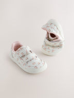 White Floral Barefoot Leather Touch Fastening Trainers