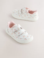White Floral Barefoot Leather Touch Fastening Trainers