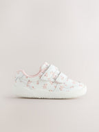 White Floral Barefoot Leather Touch Fastening Trainers