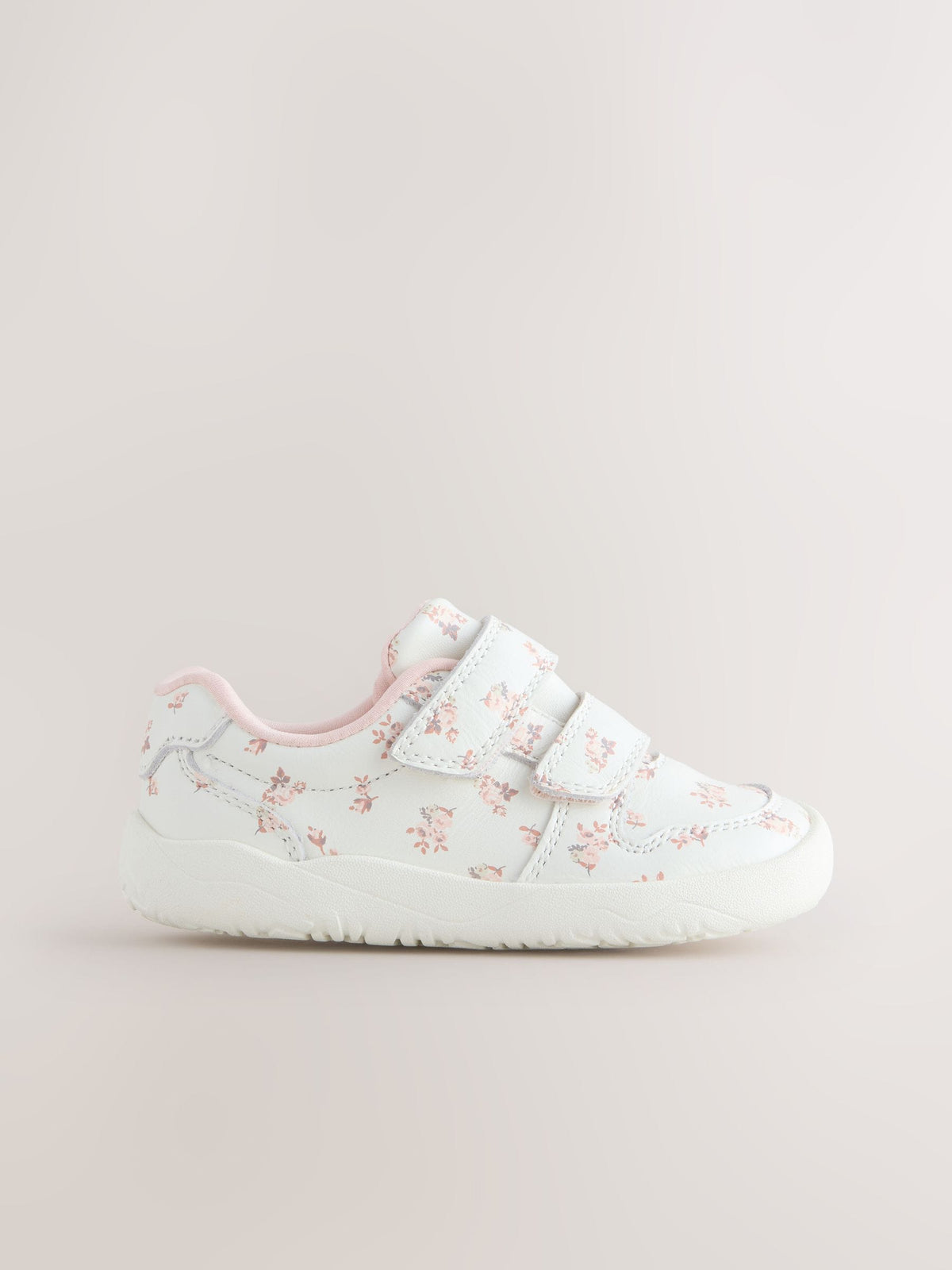 White Floral Barefoot Leather Touch Fastening Trainers