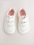 White Floral Barefoot Leather Touch Fastening Trainers