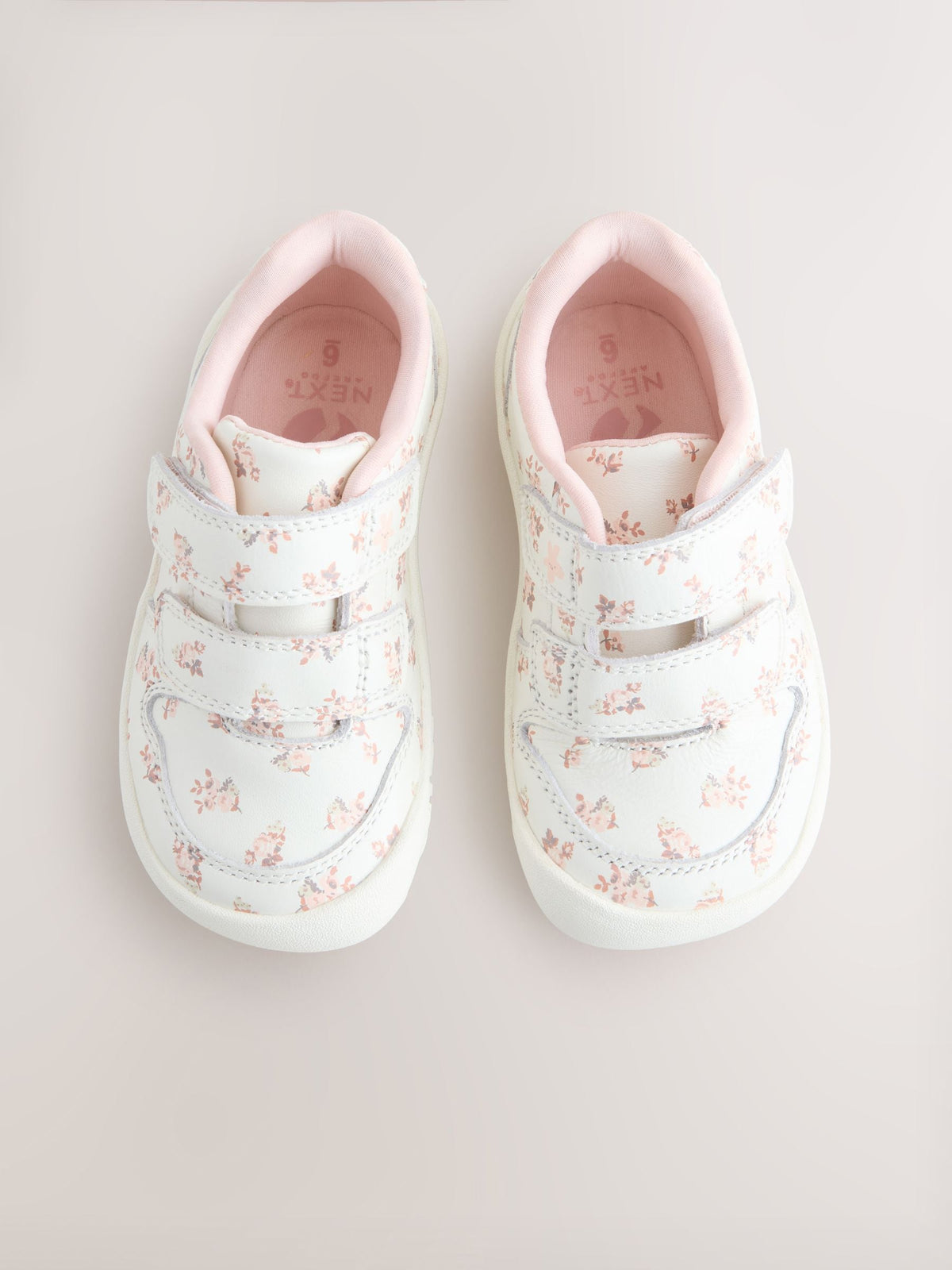 White Floral Barefoot Leather Touch Fastening Trainers
