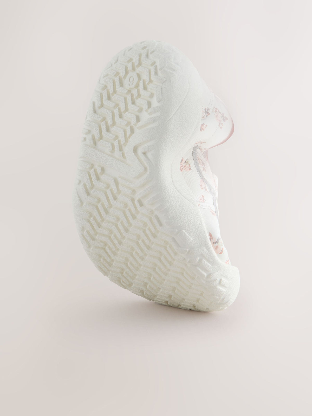 White Floral Barefoot Leather Touch Fastening Trainers