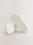 White Floral Barefoot Leather Touch Fastening Trainers