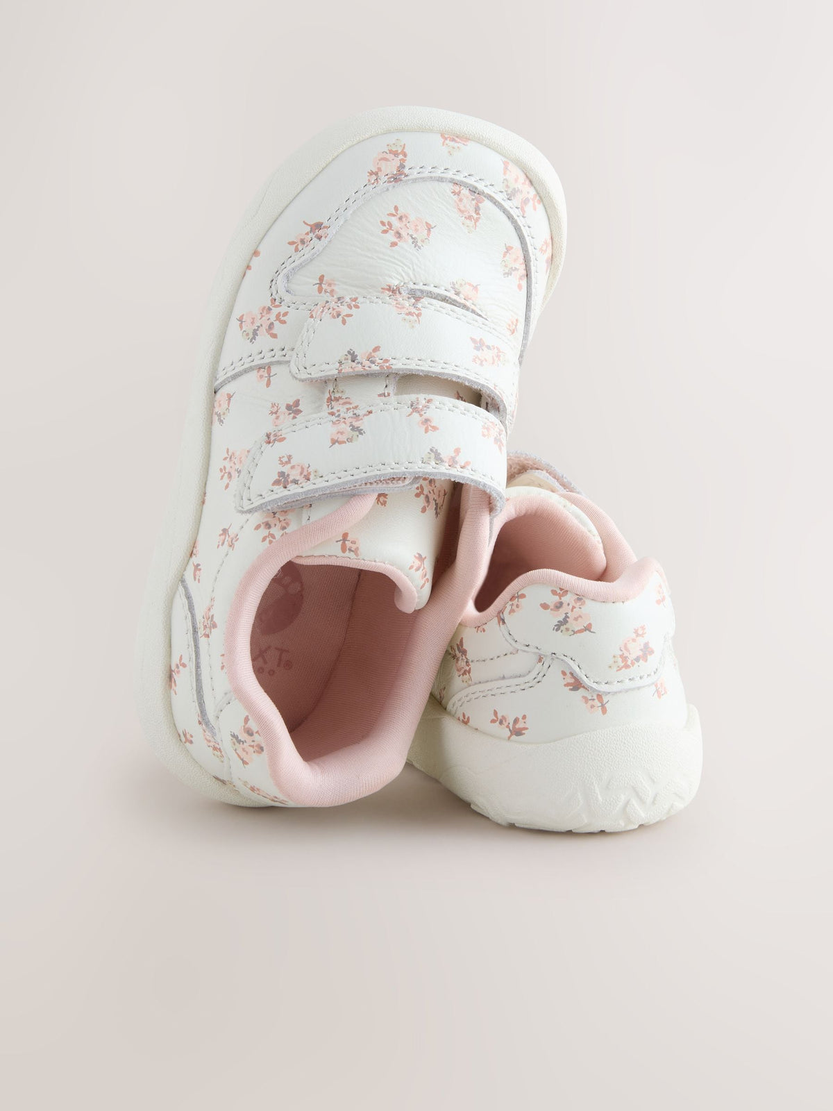 White Floral Barefoot Leather Touch Fastening Trainers
